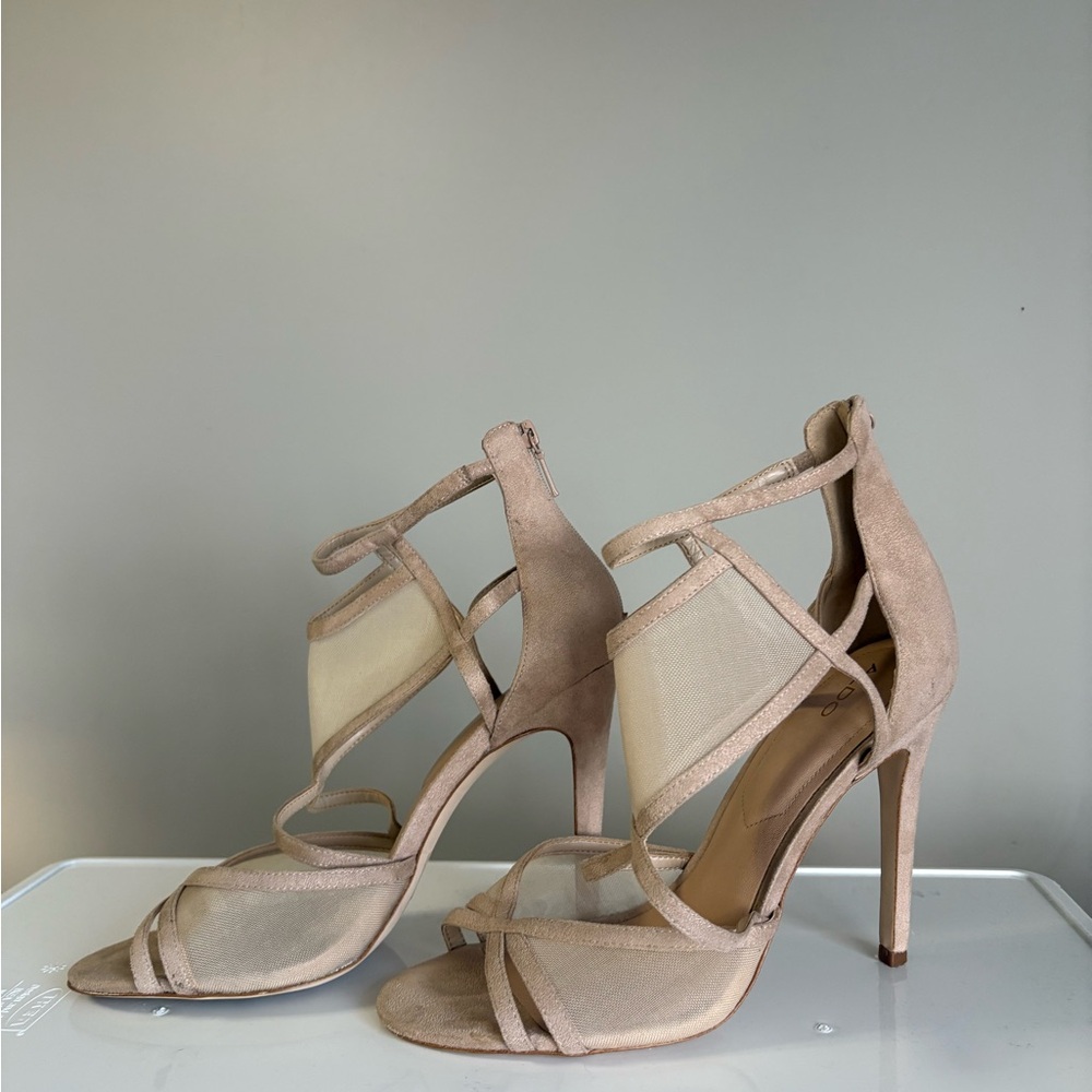 ALDO Nude Mesh & Suede Strappy High Heel Sandals